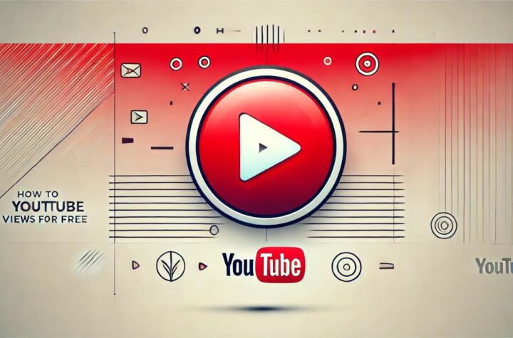 A professional and visually striking horizontal banner for an article about 'How to Get YouTube Views for Free.' Features a large centered YouTube play button icon, a clean gradient red and white background, and simple graphic elements like lines or shadows for depth. No text, focusing purely on bold, minimalist visuals that align with YouTube branding.