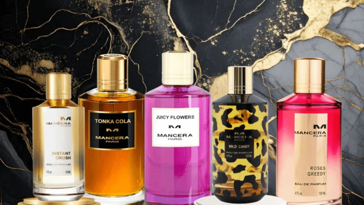 Colorful perfume bottle lineup.