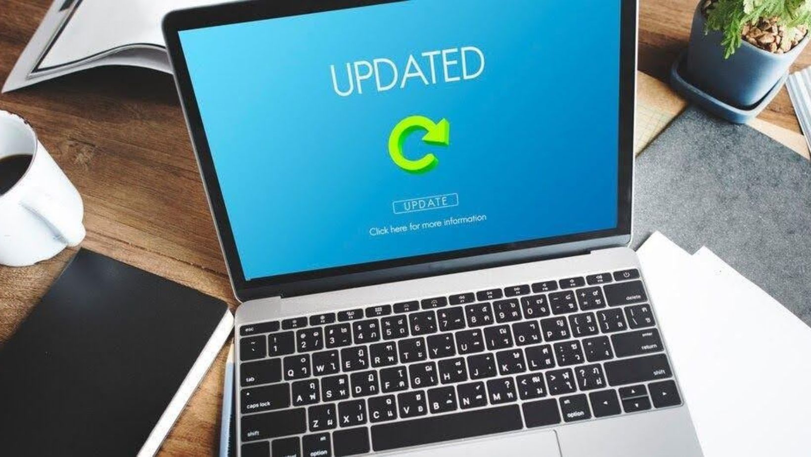 Laptop displaying successful software update.