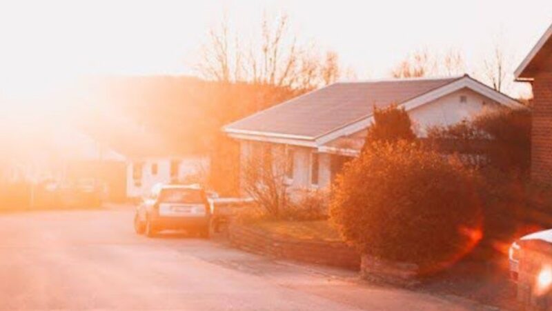 Suburb during sunset